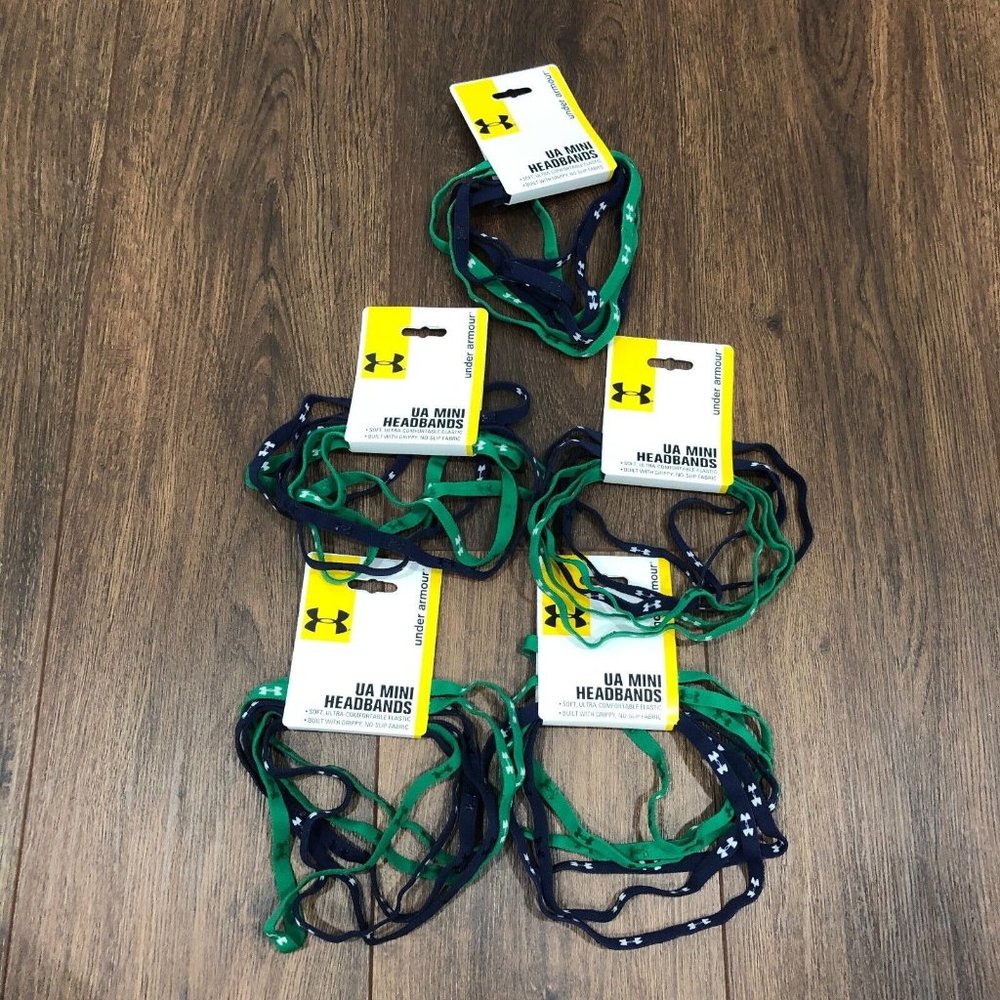 NEW Under Armour UA Mini Headbands 6 Pack Green Navy Blue Logo NEW LOT OF 5
